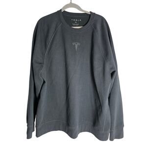 Tesla Mens 2XL Fleece Lined Sweater Black Grey Logo Minimalist Crew Layering